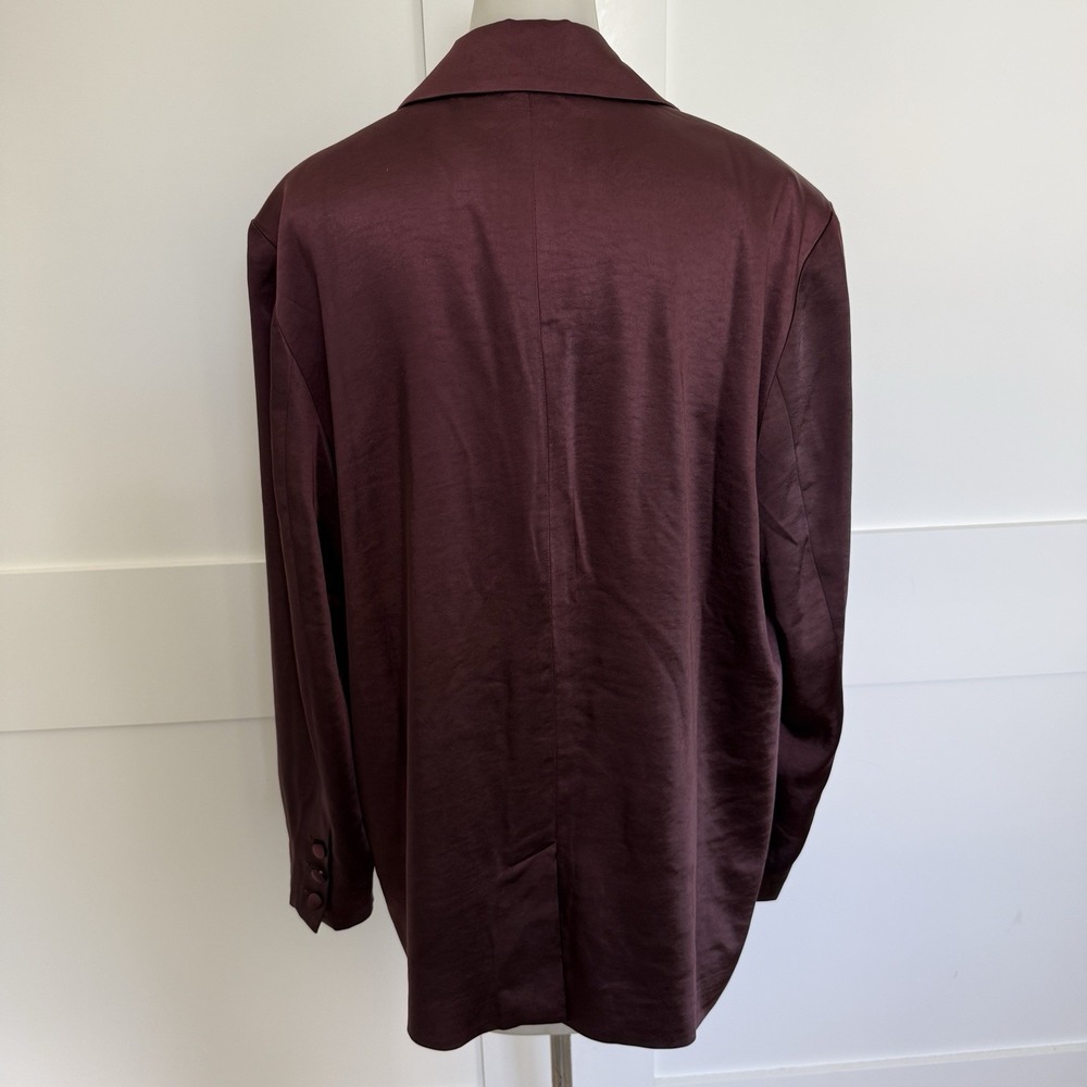 Good American ESSENTIAL Suiting Oversized Single Breasted Blazer Burgundy MED - Picture 2 of 5